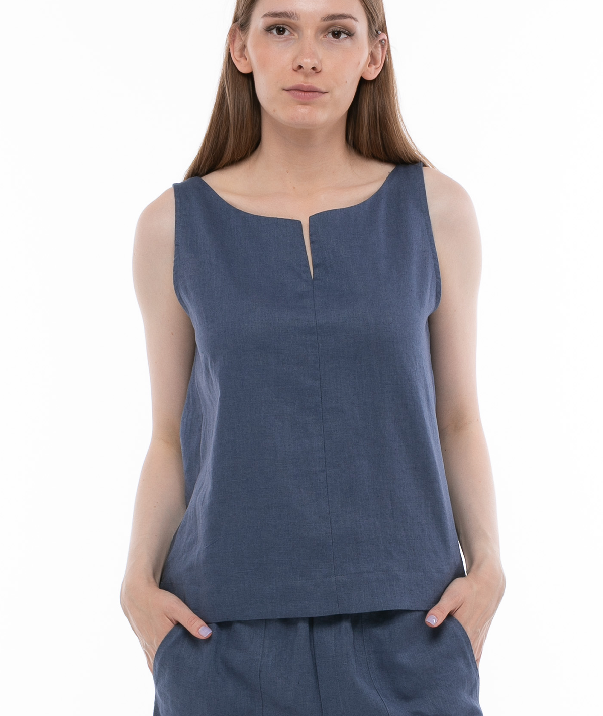 Lniany top w kolorze jeansowym
